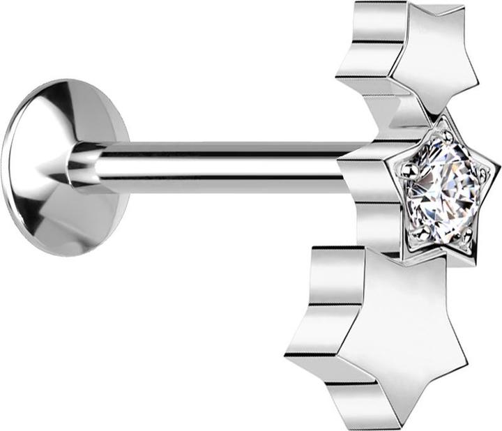 Actual product image Star Piercing Micro Threadless UFO Labret silber drei Sterne silber Kristall silber (without brass, Surgical steel 316L)