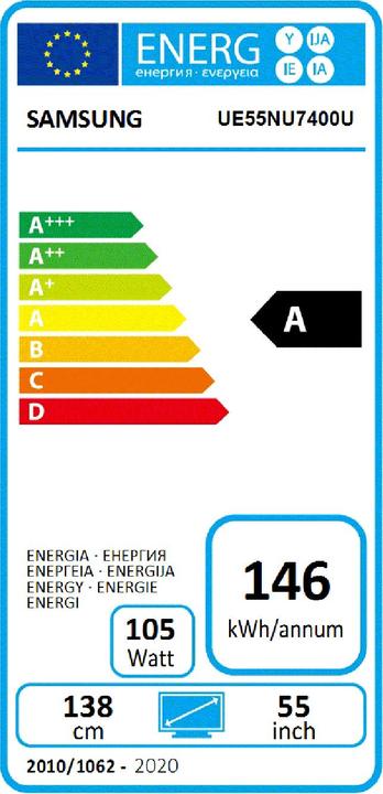 Etichetta energetica Samsung Ue55nu7400 (55", LCD, 4K, 2018)
