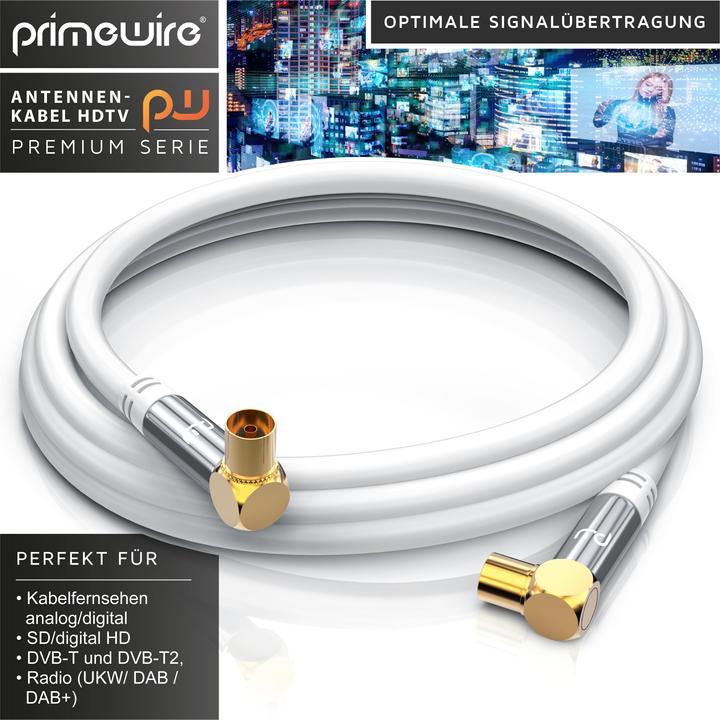 Actual product image Primewire Antennenkabel 90° gewinkelt | HDTV Premium Koaxialkabel 135dB / 75 Ohm | FullHD / 4k Ultra HD (135 dB, Antenna cable)