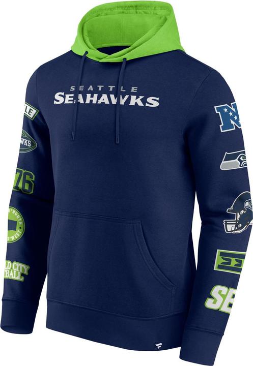 Immagine prodotto Fanatics Felpa con cappuccio con stampa sulle maniche dei Seattle Seahawks NFL - S (S)