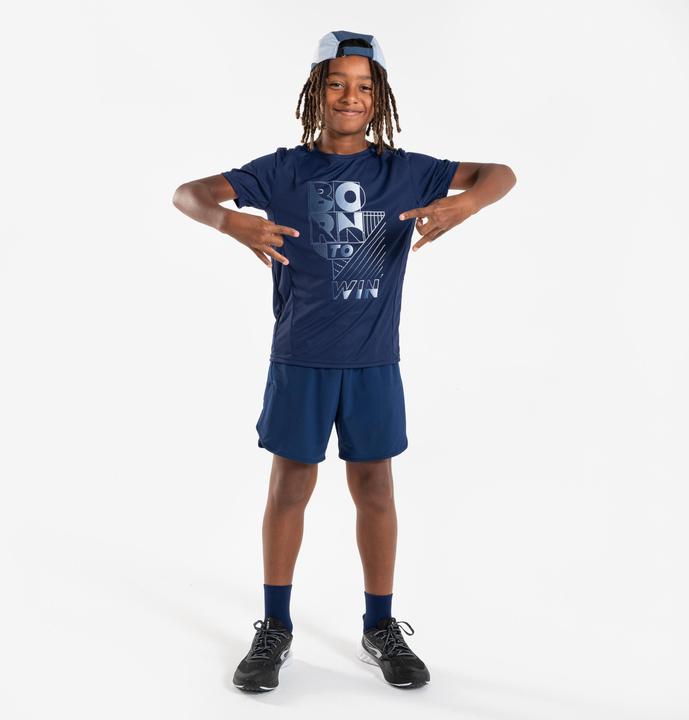 Actual product image Kiprun Laufshirt kurzarm Kinder atmungsaktiv - 500 Dry+ marineblau/grau (140)
