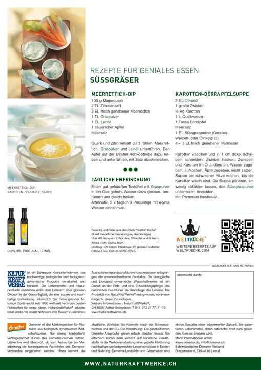 Nutritional values and ingredients NaturKraftWerke Wheatgrass powder Demeter (1 Piece, Powder, 50 g)
