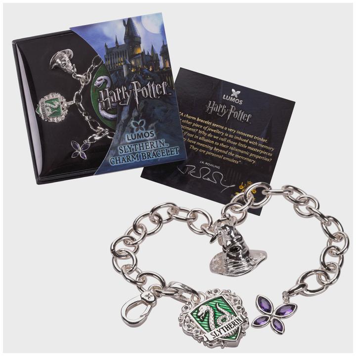 Immagine prodotto Noble Collection Bracciale Harry Potter con ciondoli placcati in argento Lumos Serpeverde (20 cm)