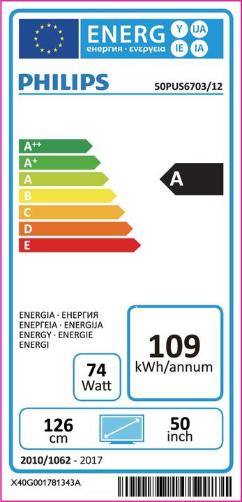 Energie-Label Philips 50PUS6703/12 (50", LCD, 4K, 2018)