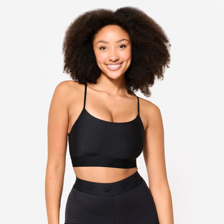 Domyos Sport-Bustier Damen schmale gekreuzte Träger leichter Halt - schwarz