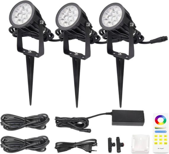 Immagine prodotto Milight Set di 3 spot da giardino LED intelligenti senza fili da 6W (550 lm, IP66)