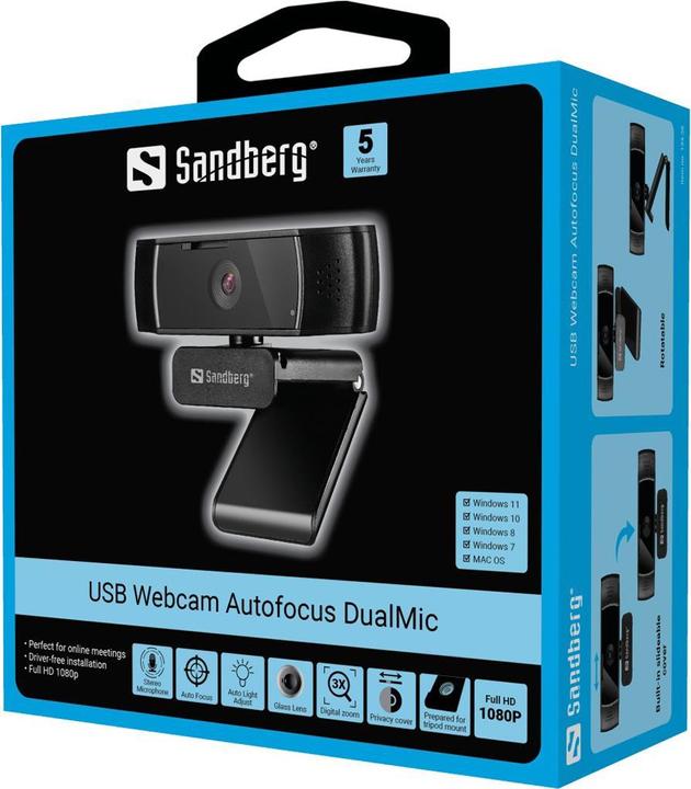 Immagine prodotto Sandberg Webcam USB Autofocus DualMic 2,07 MP 1920 x 1080 Pixel USB 2.0 Nero (2.10 Mpx)