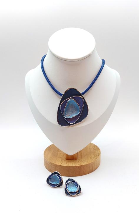 Actual product image Signé Signè Jewellery Set Blue 2-piece Necklace & Stud Earrings rhodium-plated No.26 (Metal, Brass rhodium plated)