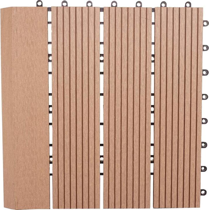 Produktbild Swisshandel24 WPC Bodenfliese Rhone + Abschluss, Holzoptik Balkon/Terrasse, 11x je 30x30cm = 1qm Premium teak li (11 x, 30 x 30 cm)