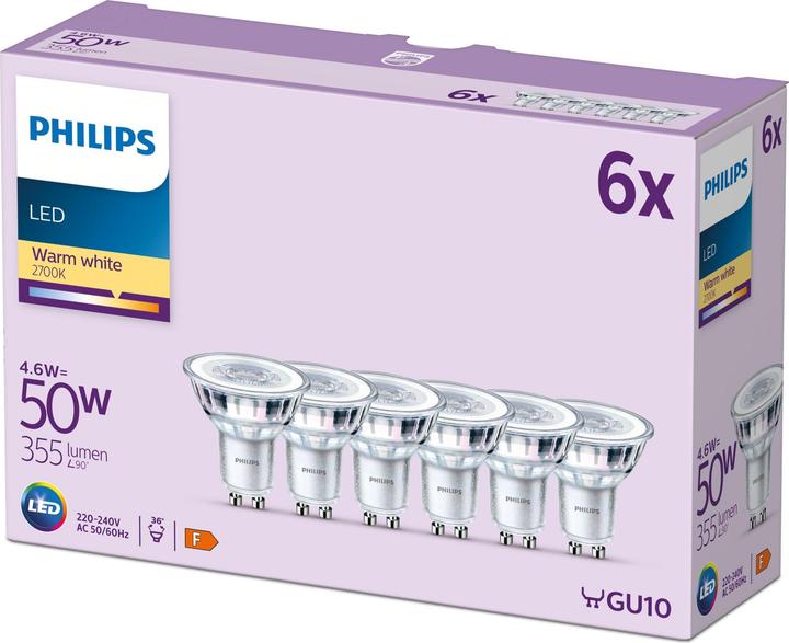 Produktbild Philips LED Classic (GU10, 4.60 W, 355 lm, 6 x, F)