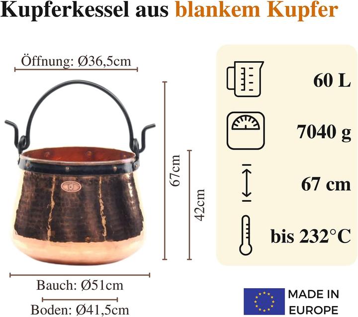 Produktbild Copper Garden Kupferkessel 60 L mit Henkel