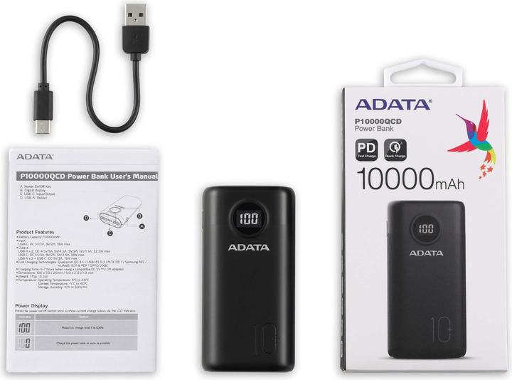 Actual product image Adata P10000QCD (10000 mAh, 18 W, 37 Wh)