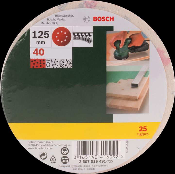 Produktbild Bosch Zubehör Schleifblatt-Set für Exzenterschleifer, 25-teilig, 8 Löcher, 125 mm, 40 (40)