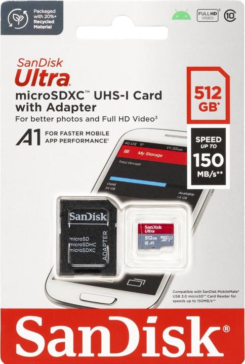 Produktbild SanDisk Ultra mit Adapter (512 GB, microSDXC, U1, UHS-I)