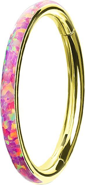 Image du produit Star Piercing Micro bague segment pliable dorée à l'or fin côté opale rayée rose (Acier chirurgical 316L, sans laiton)