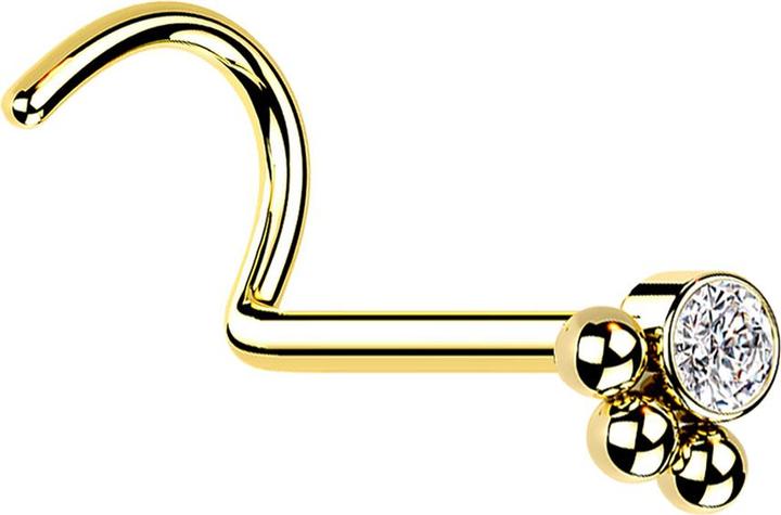Produktbild Star Piercing Nasenstecker gebogen vergoldet Kristall mit drei Kugeln (ohne Messing, Chirurgenstahl 316L)