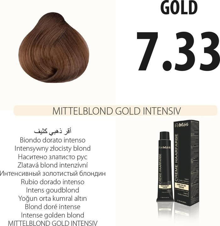 Actual product image FemMas 7.33) Hair Color Medium Blonde Gold Intense 100ml