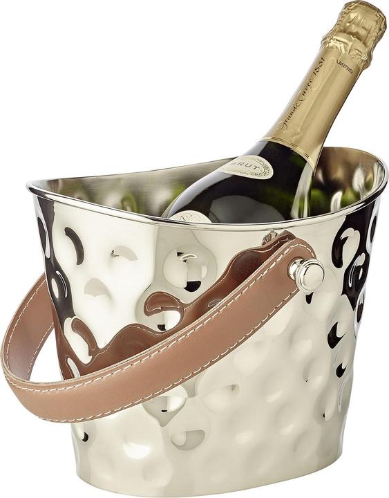 Actual product image Edzard Gilbert stainless steel ice bucket & wine cooler with leather handle 23 x 17 cm - hammered