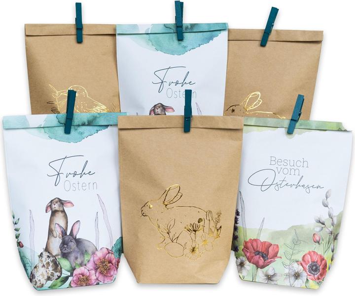 Actual product image Papierdrachen 12 Easter Printed Gift Bags - Watercolour with Gold Foiling -Set 8 (Gift bag, 12 x)