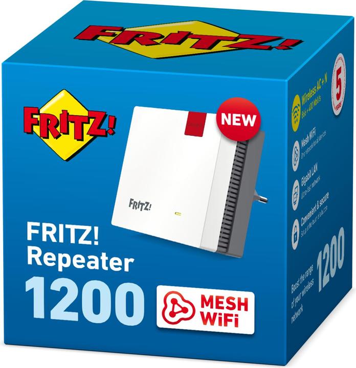 Immagine prodotto AVM FRITZ!repeater 1200 WLAN Mesh International / CH (866 Mbit/s, 400 Mbit/s)