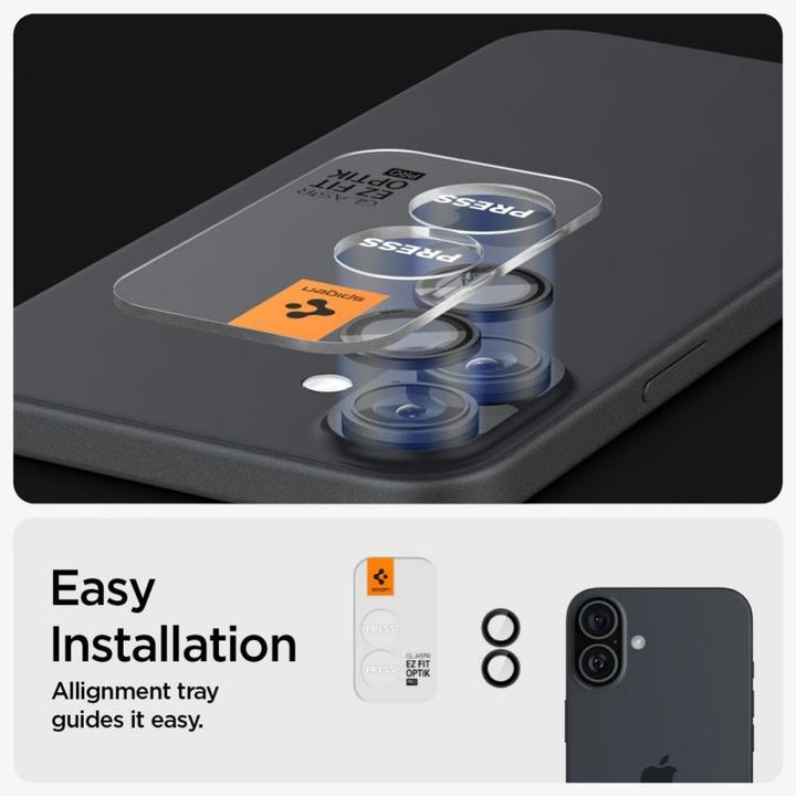 Actual product image Spigen Tempered Glass for Glass tR EZ Fit Optik Pro for iPhone 16 Plus Camera (2 pcs.) - Black (2 Piece, Apple iPhone 16 Plus)