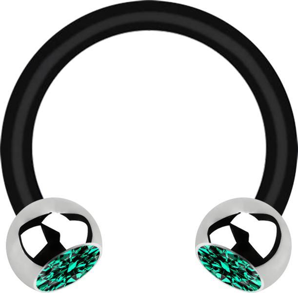 Image du produit Star Piercing Micro Circular Barbell noir avec deux boules argent cristal turquoise (sans laiton, Acier chirurgical 316L, Bioflex)