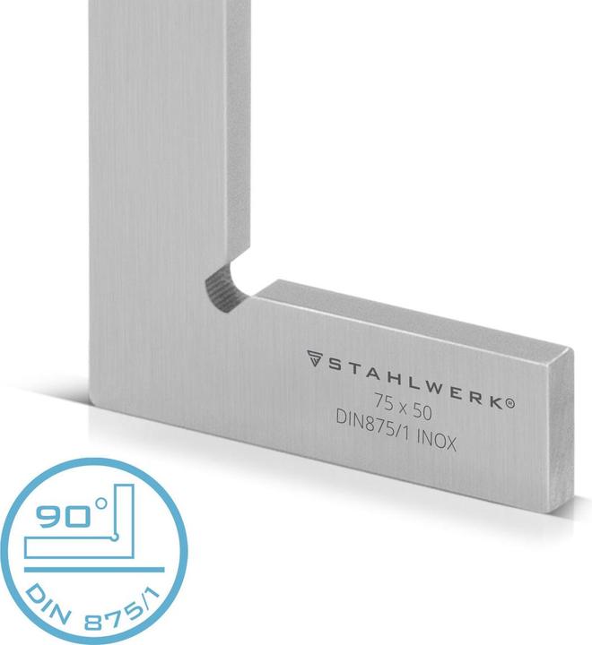 Produktbild Stahlwerk Flachwinkel 90° 75 x 50 mm DIN 875/1 aus rostfreiem Edelstahl