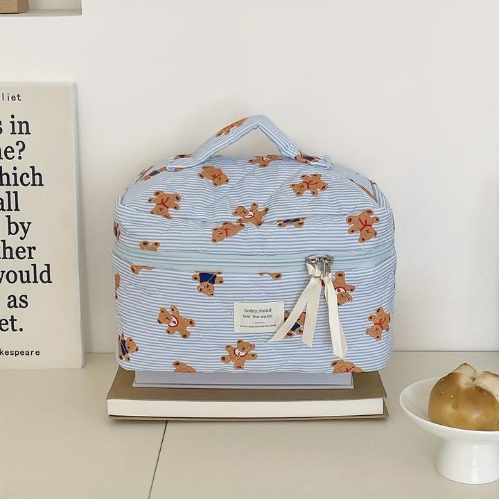 Actual product image Only-Bags.Store Cosy quilted teddy bear cosmetic bag - perfect for travelling or school - soft