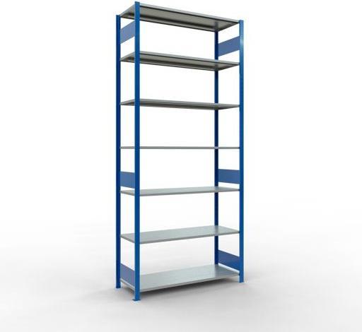 Sistema di scaffalature di base senza viti MULTIplus150 con ripiani di lunghezza