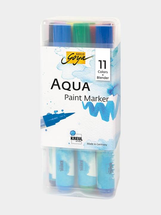 Actual product image Solo Goya Aqua Paint Marker Powerpack (Black, Cobalt blue, Oxide brown dark, Cyan, Light grey, Yellow green, Permanent green, 12 x)