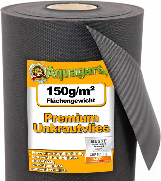Immagine prodotto Aquagart 130m² Gartenvlies Unkrautvlies Unkrautfolie Mulchfolie Mulchvlies 150g/m² 1m br.