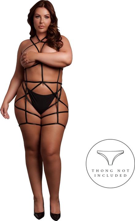 Productafbeelding Le Désir Strappy Open Cup Body Harness with Garters - Plus Size - Black