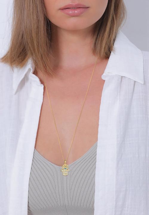Image du produit Elli Collier Hamsa main de Fatima Evil Eye cristaux 925 argent (Cristal de verre, Argent 925 sterling plaqué or, 60 cm)