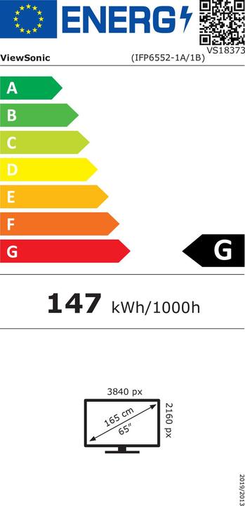 Label énergétique Viewsonic IFP6552-1B Moniteur à écran tactile (65 pouces) Pixel Dual-Touch (3840 x 2160 pixels, 65")
