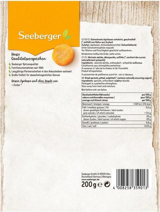 Nährwerte und Zutaten Seeberger Aprikosen (200 g)