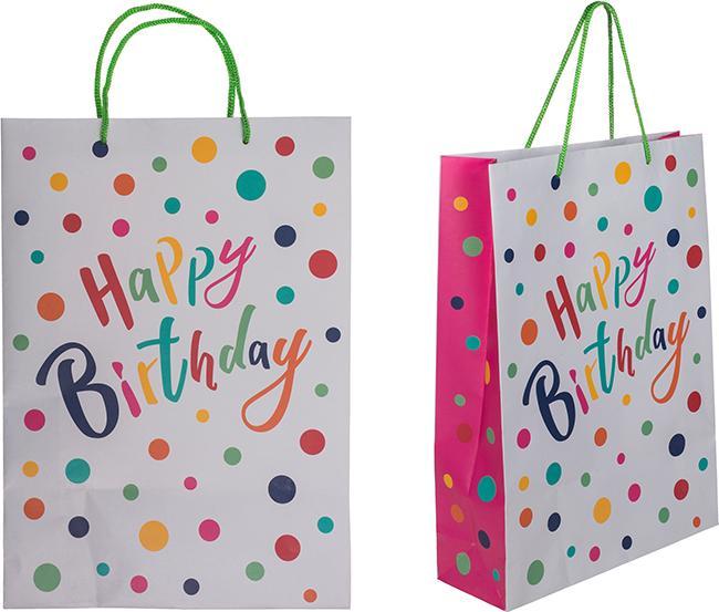 Produktbild G. Wurm Geschenktüte, Happy Birthday mit bunten Punkten aus Papier/Pappe Grau (B/H/T) 25x34x8cm (1 x)
