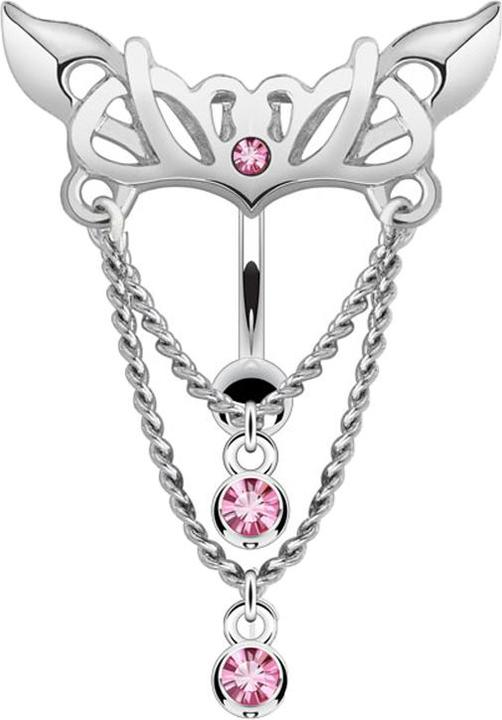 Star Piercing Banane silber mit Kugel Kronleuchter Kette mit Kristall pink (Messing, Chirurgenstahl 316L)