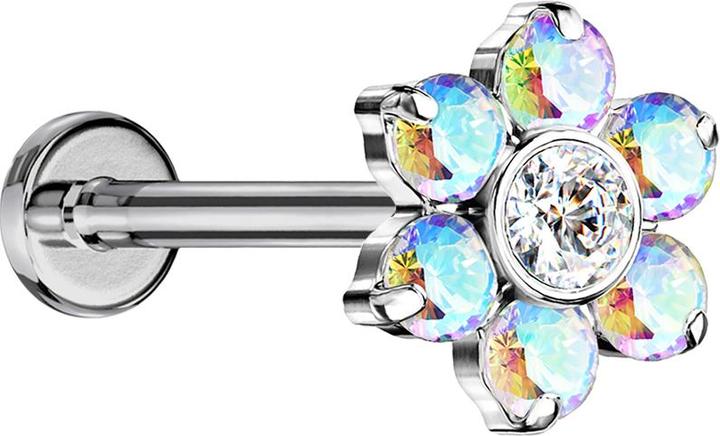 Produktbild Star Piercing Micro Threadless Labret silber Blume Kristalle multicolor (ohne Messing, Titan G23)