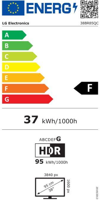 Label énergétique LG UltraWide 38BR85QC-W Monitor 95,29cm (37,5 Zoll) (3840 x 1600 pixels, 38")