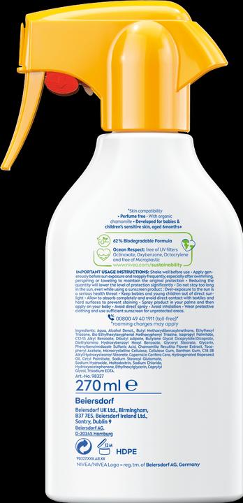 Actual product image NIVEA Babies & Kids Sensitive Protect (Sun spray, SPF 50, 270 ml, 500 g)