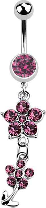 Immagine prodotto Star Piercing Banana in argento con ciondolo a due fiori di cristallo rosa (Acciaio chirurgico 316L)