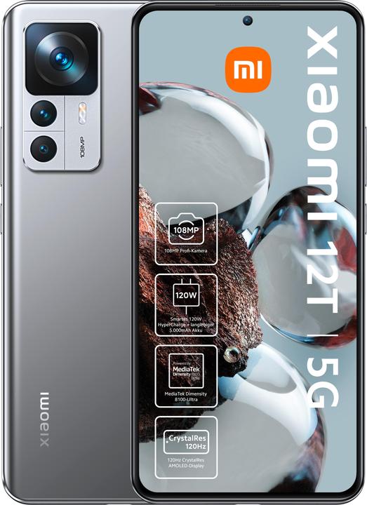 Produktbild Xiaomi 12T (256 GB, Silver, 6.67", Dual SIM, 108 Mpx, 5G)
