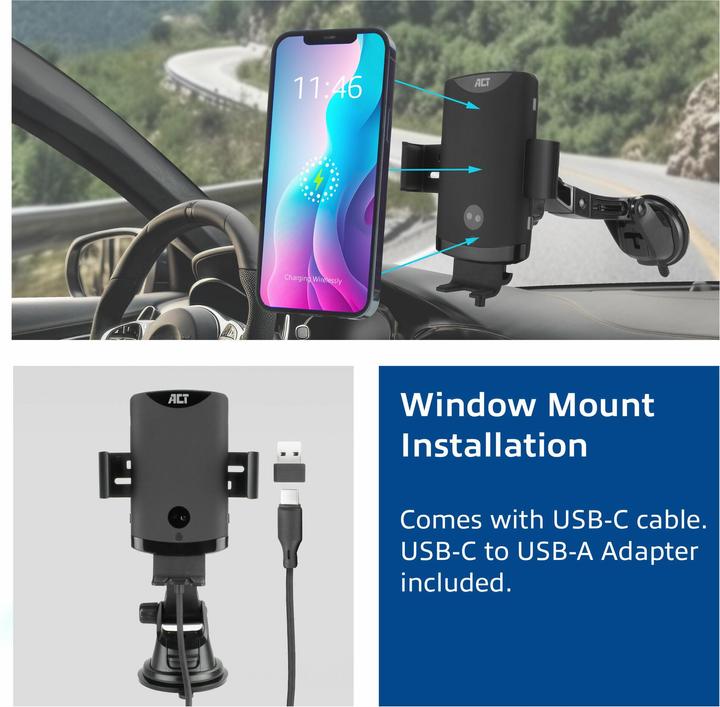 Image du produit Montage automatique du smartphone sur la voiture avec chargement sans fil