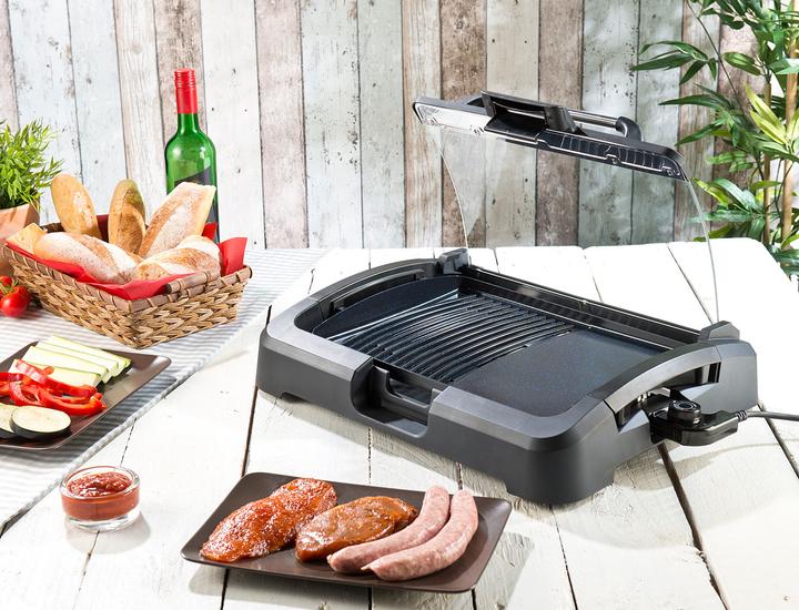 Produktbild Rosenstein & Söhne XL-Tischgrill mit Glasdeckel & Keramik-beschichteter Grillplatte
