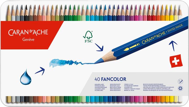 Actual product image Caran d'Ache Fancolor coloured pencils metal box (Multicoloured, 40 x)