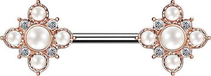 Image du produit Star Piercing Barbell rosegold Vintage Blume mit Perlen (Acier chirurgical 316L, Laiton)