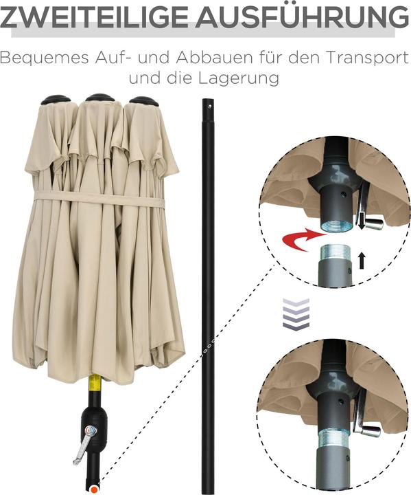 Image du produit Outsunny Parasol double face avec toit anti-vent (1.47 m)