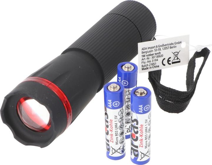 Produktbild Arcas ARC-1 Watt Zoom LED plastic torch / 1 x High Power LED, 60 lumen (3.25 cm, 60 lm)