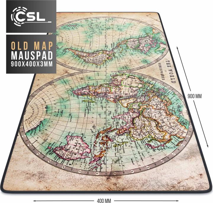 Image du produit CSL Tapis de souris de jeu, Tapis de souris XXL 900 x 400mm, Précision & Vitesse, Old Map (XXL)