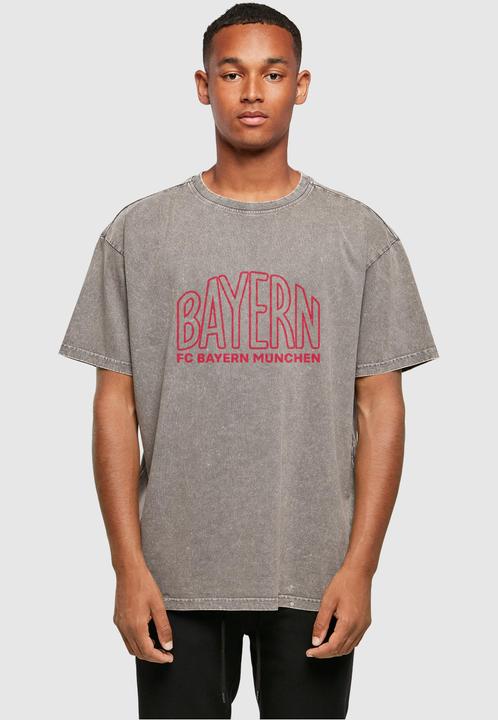 Actual product image FC Bayern München Logo Outlines Red Acid Washed Heavy Oversize Tee - 115271 (4XL)